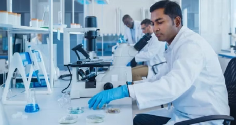 Scientists reviewing lab samples