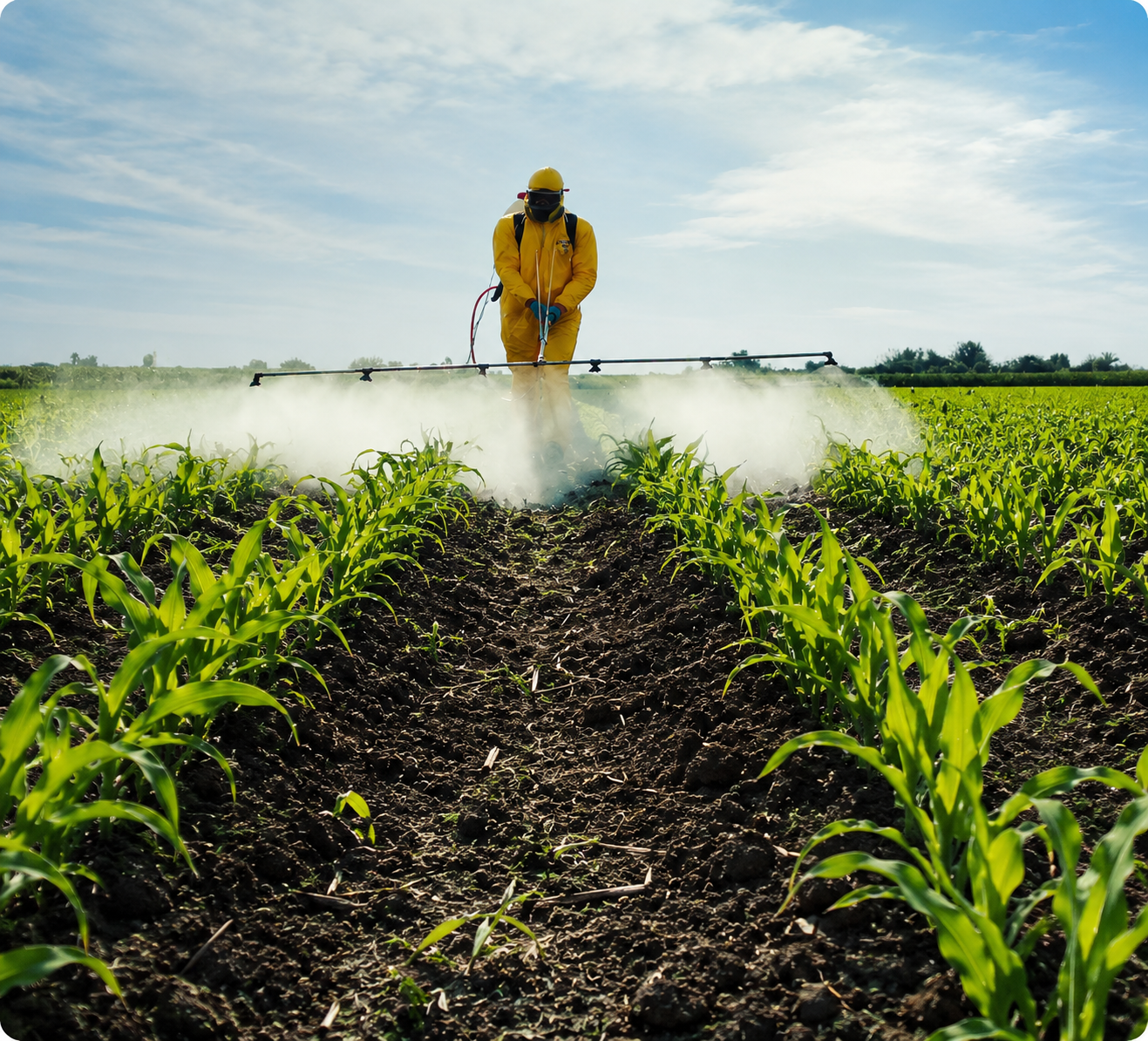Farmer spraying crops